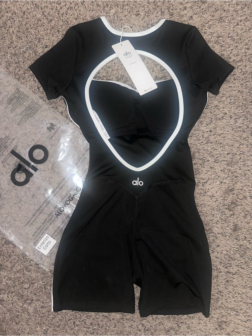 ALO Yoga Black Romper with White Trim - Picture 2 of 3